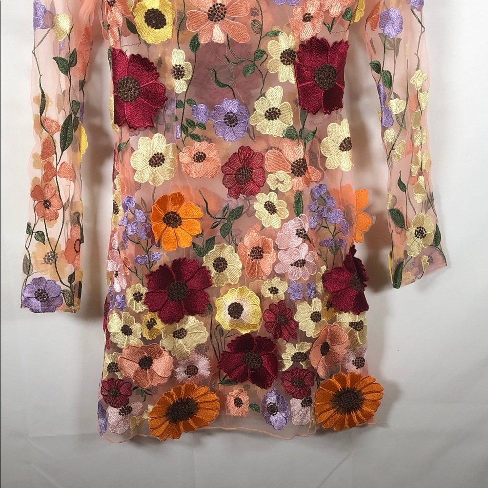 Finesse Sheer Long Sleeve Mini Dress with Fairy Boho Floral Embroidery - Picture 11 of 12